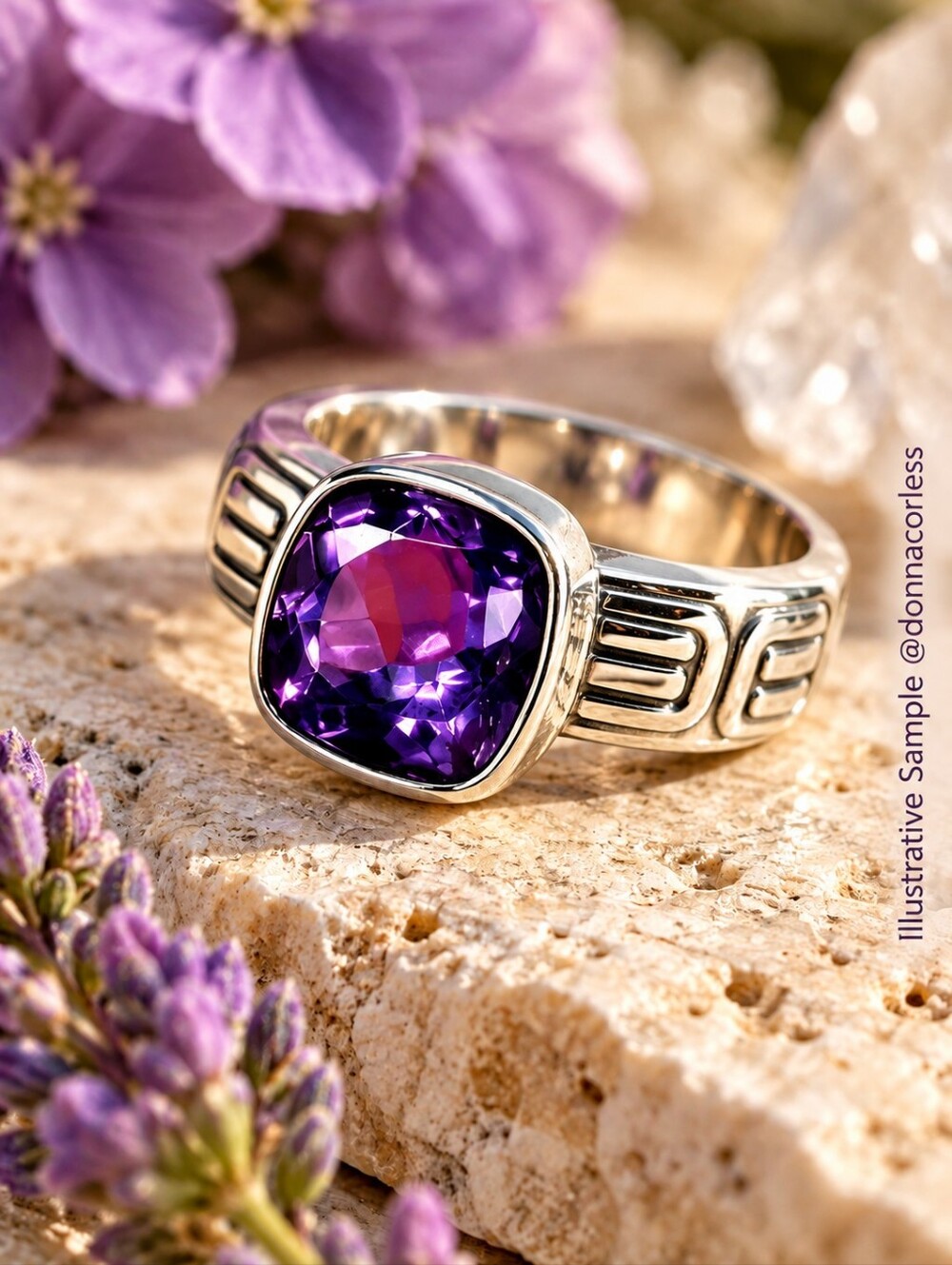Bali Legacy 2.88ct Amethyst Sterling Silver 925 Cushion Ring Size 8 NWT